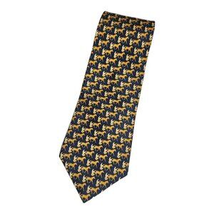 SCAPPINO Men's 100% Silk Necktie LUXURY Tie Blue Racing Carriage W:3.7" EUC